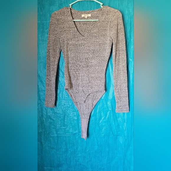 Madewell V-Neck Full-Coverage Bodysuit Heather Gray Sz XS - Picture 3 of 5